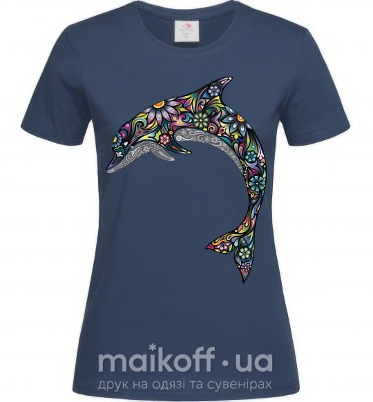 Женская футболка Разноцветный дельфин Темно-синий фото