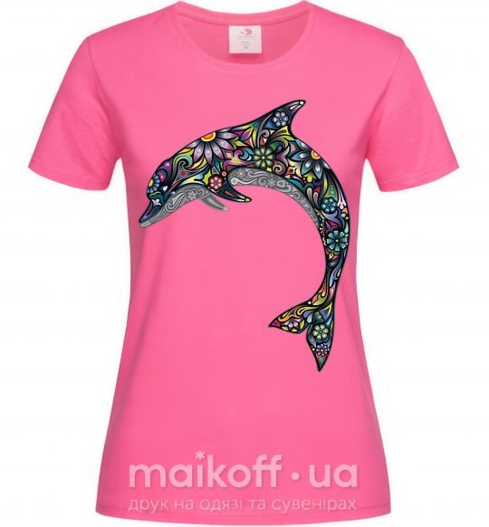 Женская футболка Разноцветный дельфин Ярко-розовый фото