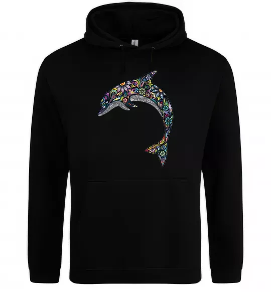 Мужская толстовка (худи) Різнокольоровий дельфін Черный фото
