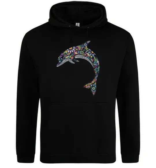 Женская толстовка (худи) Різнокольоровий дельфін Черный фото