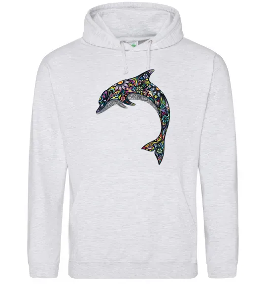 Женская толстовка (худи) Різнокольоровий дельфін Серый меланж фото