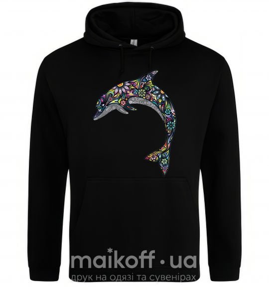 Чоловіча толстовка (худі) Разноцветный дельфин Чорний фото
