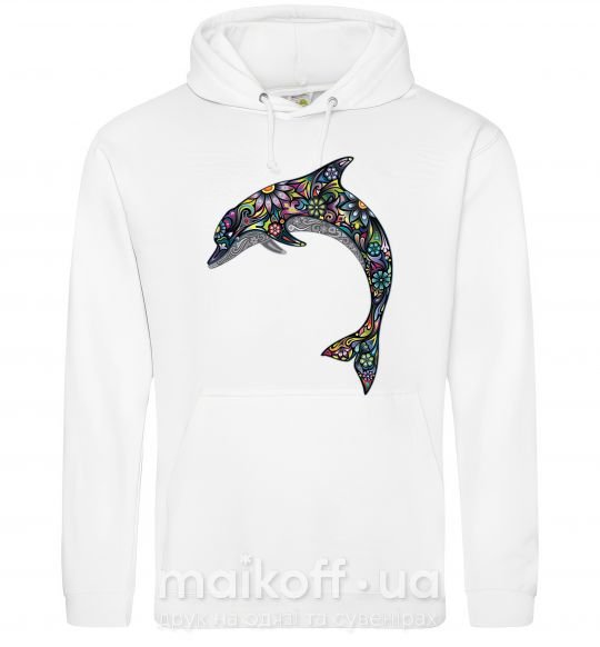 Чоловіча толстовка (худі) Разноцветный дельфин Білий фото
