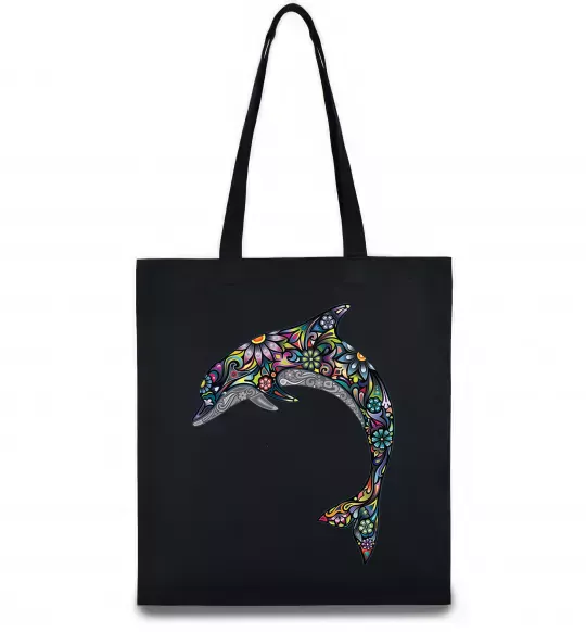 Еко-сумка Різнокольоровий дельфін Чорний фото