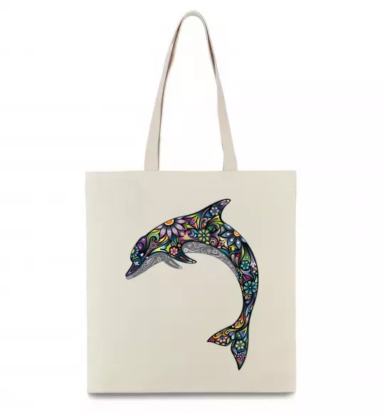 Еко-сумка Різнокольоровий дельфін Бежевий фото