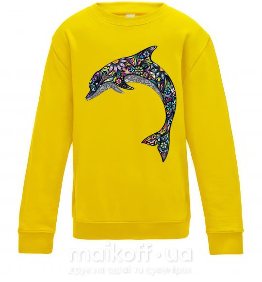 Детский Свитшот Разноцветный дельфин Солнечно желтый фото