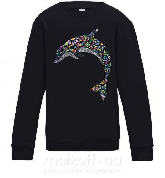 Дитячий світшот Разноцветный дельфин Чорний фото