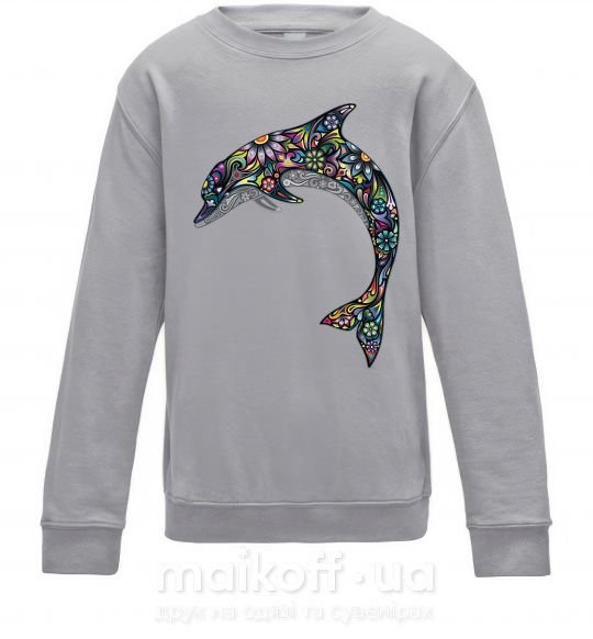 Дитячий світшот Разноцветный дельфин Сірий меланж фото