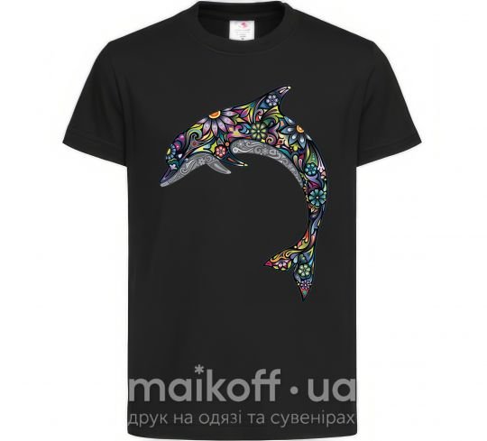 Дитяча футболка Разноцветный дельфин Чорний фото