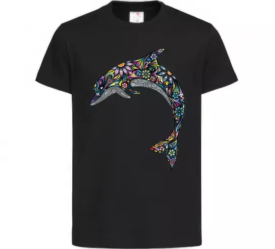 Дитяча футболка Різнокольоровий дельфін Чорний фото