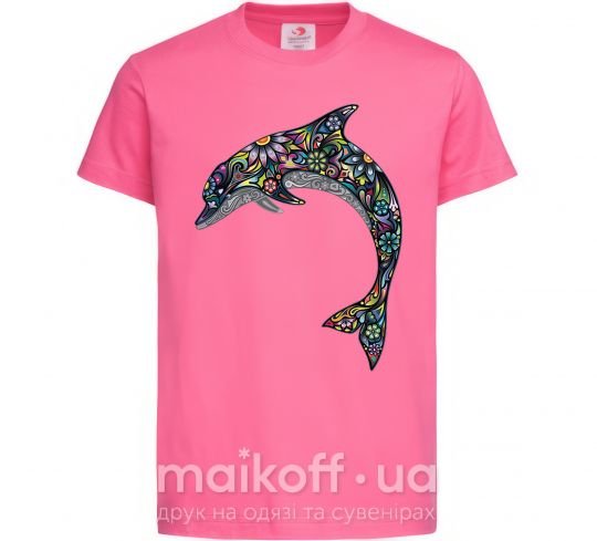 Детская футболка Разноцветный дельфин Ярко-розовый фото