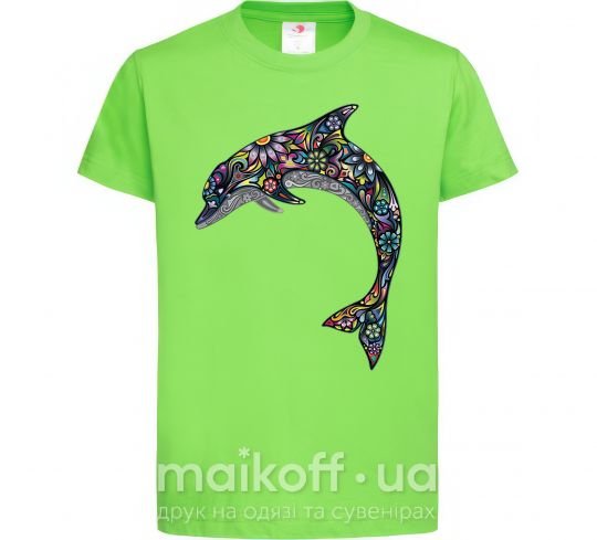 Дитяча футболка Разноцветный дельфин Лаймовий фото