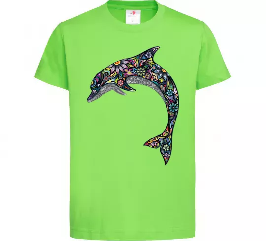 Дитяча футболка Різнокольоровий дельфін Лаймовий фото