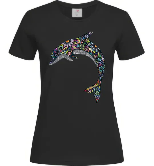 Жіноча футболка Різнокольоровий дельфін Чорний фото
