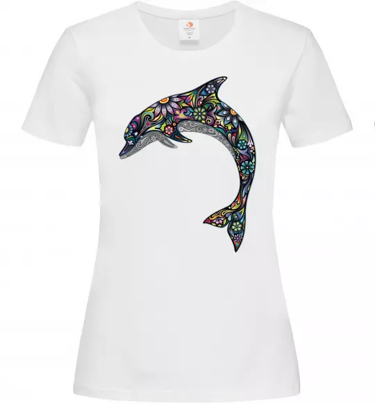 Жіноча футболка Різнокольоровий дельфін Білий фото
