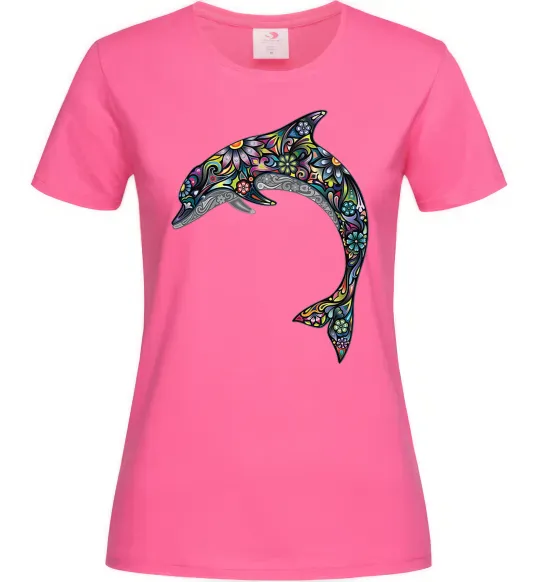 Жіноча футболка Різнокольоровий дельфін Яскраво-рожевий фото