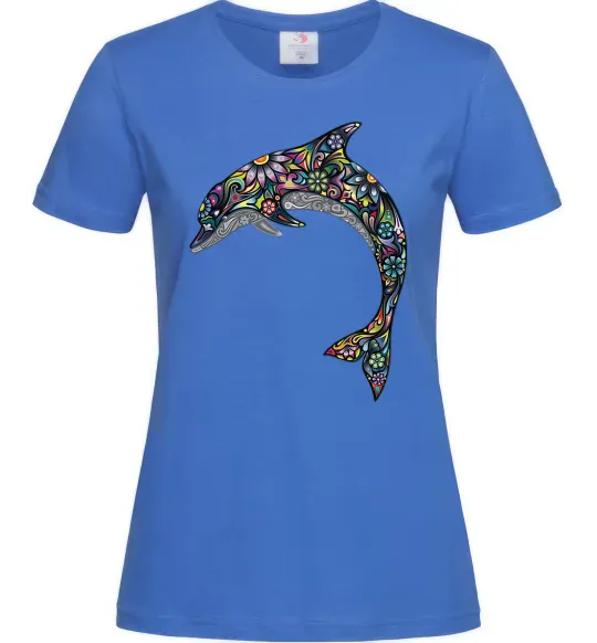 Жіноча футболка Різнокольоровий дельфін Яскраво-синій фото
