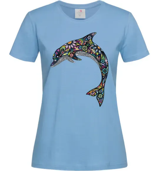 Жіноча футболка Різнокольоровий дельфін Блакитний фото