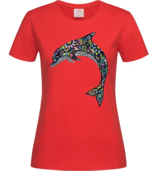 Жіноча футболка Різнокольоровий дельфін Червоний фото
