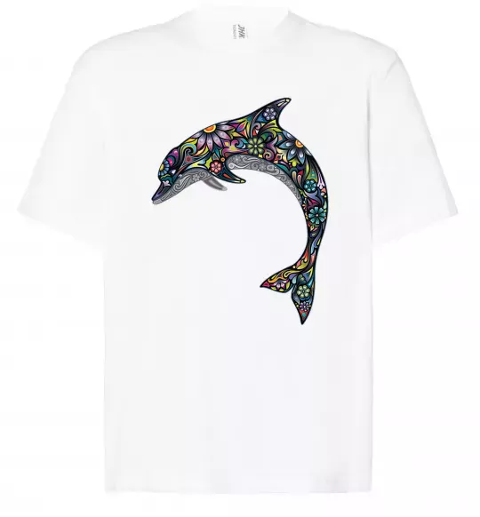 Футболка Оверсайз Різнокольоровий дельфін Белый фото