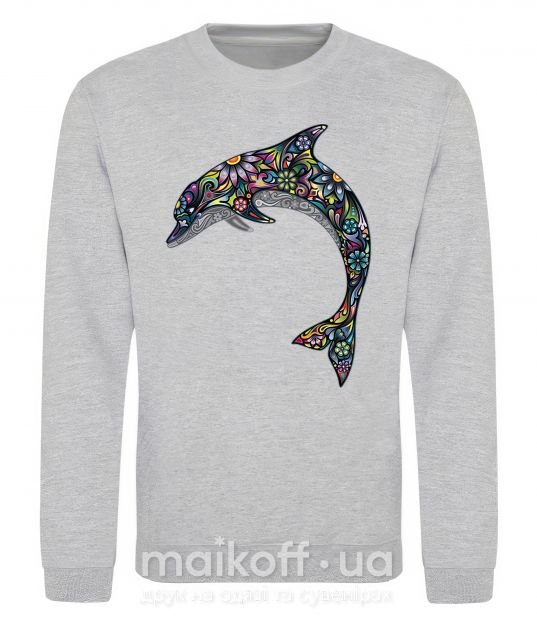 Світшот Разноцветный дельфин Сірий меланж фото