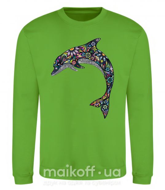 Свитшот Разноцветный дельфин Лаймовый фото