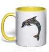 Чашка с цветной ручкой Разноцветный дельфин Солнечно желтый фото
