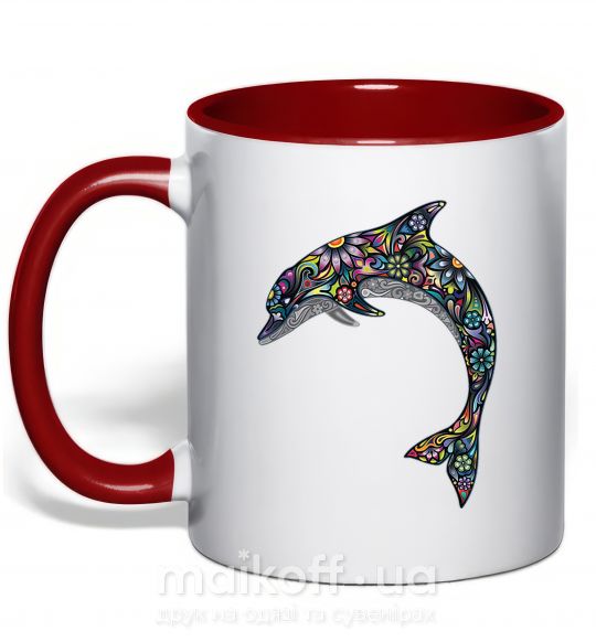 Чашка з кольоровою ручкою Разноцветный дельфин Червоний фото