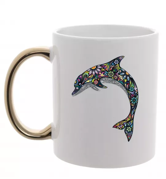 Чашка с цветной ручкой Різнокольоровий дельфін Золото фото