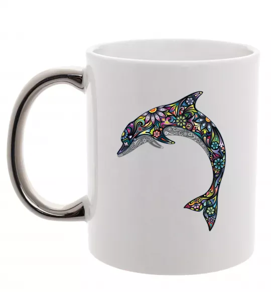 Чашка с цветной ручкой Різнокольоровий дельфін Серебро фото
