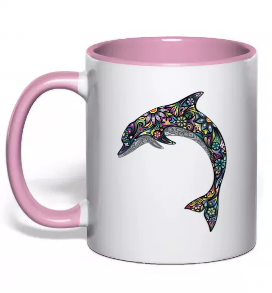 Чашка с цветной ручкой Різнокольоровий дельфін Нежно розовый фото