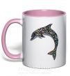 Чашка с цветной ручкой Разноцветный дельфин Нежно розовый фото