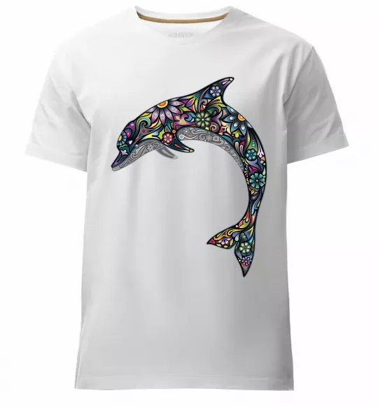 Мужская премиум футболка Різнокольоровий дельфін Белый фото