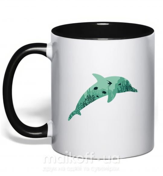 Чашка с цветной ручкой Dolphin Sea Черный фото