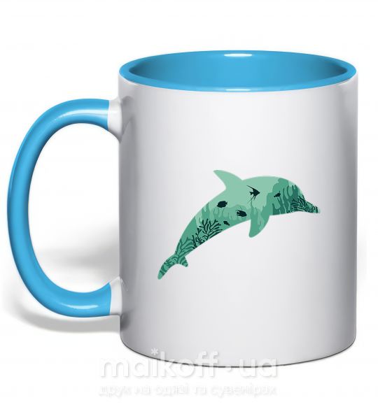 Чашка з кольоровою ручкою Dolphin Sea Блакитний фото