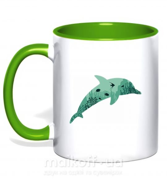 Чашка з кольоровою ручкою Dolphin Sea Зелений фото