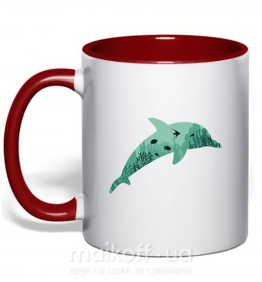 Чашка з кольоровою ручкою Dolphin Sea Червоний фото
