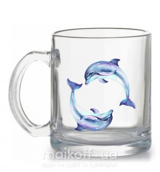 Чашка стеклянная Watercolor dolphins Прозрачный фото