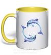 Чашка с цветной ручкой Watercolor dolphins Солнечно желтый фото