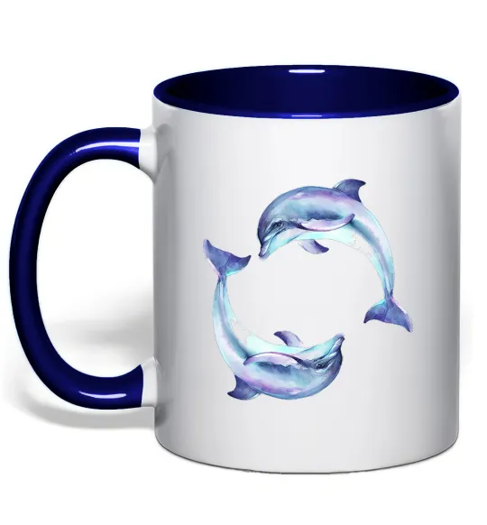 Чашка з кольоровою ручкою Watercolor dolphins Глибокий темно-синій фото