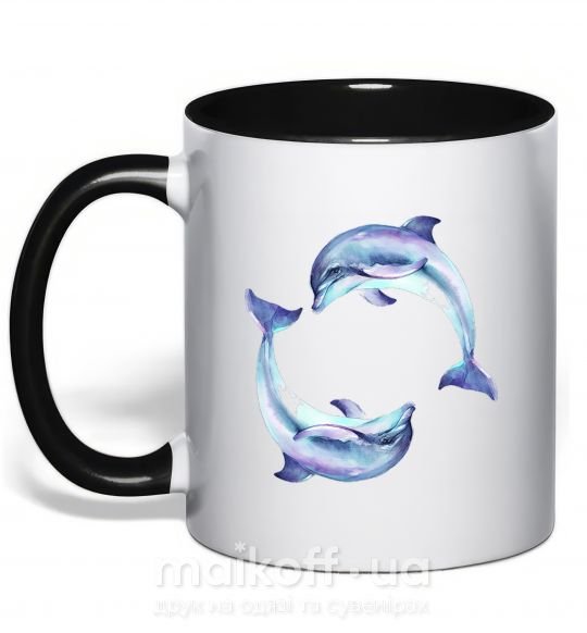 Чашка с цветной ручкой Watercolor dolphins Черный фото