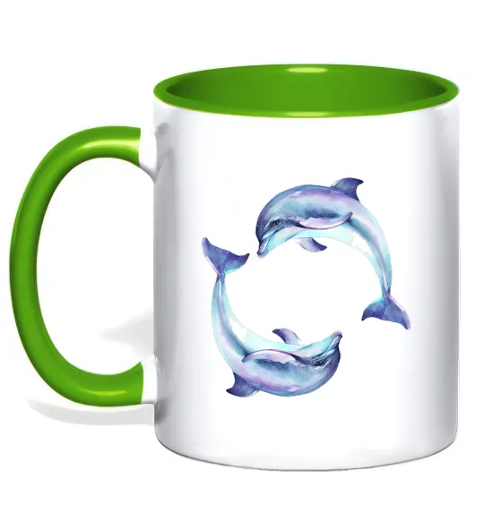 Чашка с цветной ручкой Watercolor dolphins Лаймовый фото