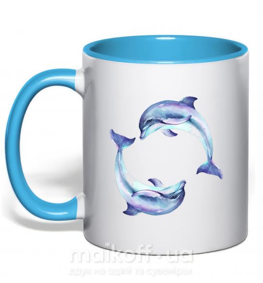 Чашка с цветной ручкой Watercolor dolphins Голубой фото