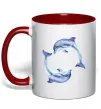 Чашка з кольоровою ручкою Watercolor dolphins Червоний фото