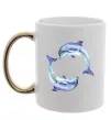 Чашка з кольоровою ручкою Watercolor dolphins Золото фото
