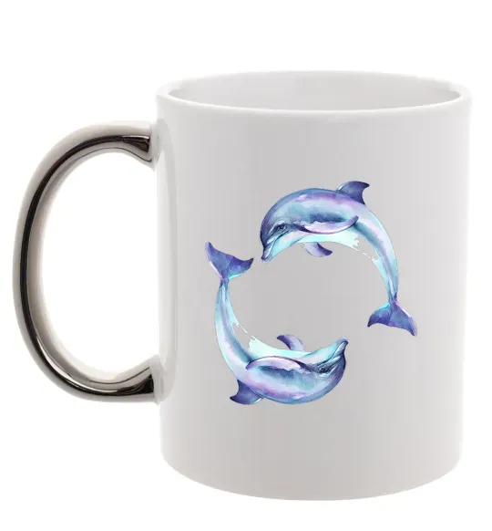 Чашка з кольоровою ручкою Watercolor dolphins Срібло фото