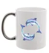 Чашка з кольоровою ручкою Watercolor dolphins Срібло фото