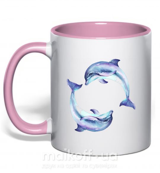 Чашка с цветной ручкой Watercolor dolphins Нежно розовый фото