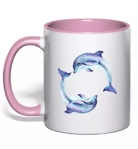 Чашка з кольоровою ручкою Watercolor dolphins Ніжно рожевий фото