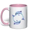 Чашка з кольоровою ручкою Watercolor dolphins Ніжно рожевий фото